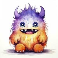 AI generated Watercolor cute monster on white background. AI Generated photo