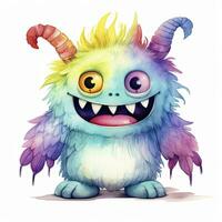 AI generated Watercolor cute monster on white background. AI Generated photo