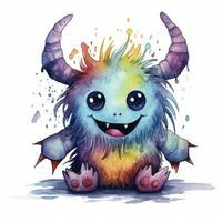 AI generated Watercolor cute monster on white background. AI Generated photo