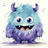 AI generated Watercolor cute monster on white background. AI Generated photo