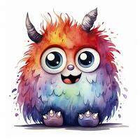 AI generated Watercolor cute monster on white background. AI Generated photo