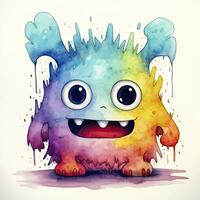 AI generated Watercolor cute monster on white background. AI Generated photo