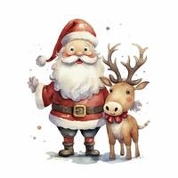 AI generated Cute Santa Claus standing with reindeer. AI Generated photo