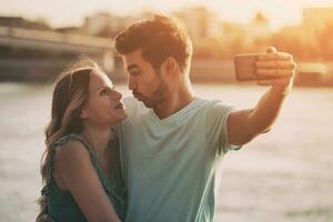 Happy couple taking selfie photo