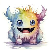 AI generated Watercolor cute monster on white background. AI Generated photo