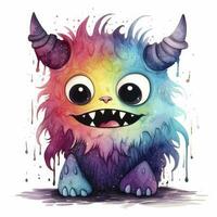 AI generated Watercolor cute monster on white background. AI Generated photo