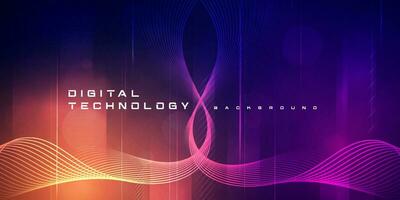 Digital technology futuristic big data orange purple background, cyber nano information, abstract communication, Ai innovation future tech data, internet network speed connection line dot illustration vector