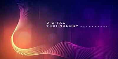 Digital technology futuristic big data orange purple background, cyber nano information, abstract communication, Ai innovation future tech data, internet network speed connection line dot illustration vector