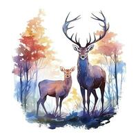 AI generated Colorful Deers in Forest. T-shirt design. AI Generated photo