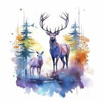 AI generated Colorful Deers in Forest. T-shirt design. AI Generated photo