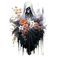 AI generated A stunning ghost holding flower bouquet and enjoying the festivities of Halloween,  AI Generated photo