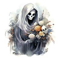 AI generated A stunning ghost holding flower bouquet and enjoying the festivities of Halloween,  AI Generated photo