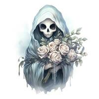 AI generated A stunning ghost holding flower bouquet and enjoying the festivities of Halloween,  AI Generated photo