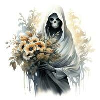 AI generated A stunning ghost holding flower bouquet and enjoying the festivities of Halloween,  AI Generated photo