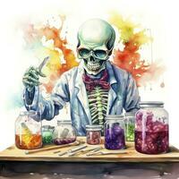 AI generated A student in a science classroom with lab equipment, watercolor. AI Generated photo