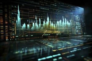 AI generated Digitally Generated Currency and Exchange Stock Chart for Finance and Economy Based Computer Software and Coding Display. AI Generated photo