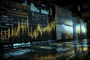 AI generated Digitally Generated Currency and Exchange Stock Chart for Finance and Economy Based Computer Software and Coding Display. AI Generated photo