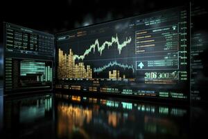 AI generated Digitally Generated Currency and Exchange Stock Chart for Finance and Economy Based Computer Software and Coding Display. AI Generated photo