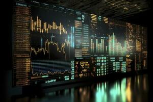 AI generated Digitally Generated Currency and Exchange Stock Chart for Finance and Economy Based Computer Software and Coding Display. AI Generated photo