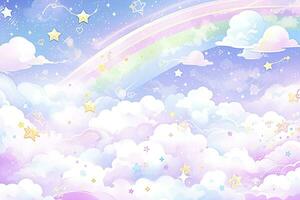 AI generated Fantasy sky rainbow. Fairy skies rainbows colors, magic landscape and dream sky. Generate Ai photo