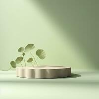 AI generated Empty podium with Ginkgo Biloba leaves and shadows on pastel green background.  AI Generated. photo