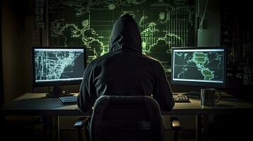 AI generated Hacker. A glimpse into the world of cyber conspiracies. AI Generated photo