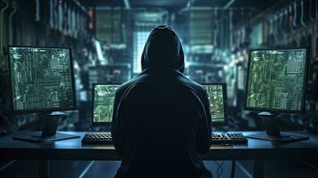 ai generado hacker un vislumbrar dentro el mundo de ciber conspiraciones. ai generado foto