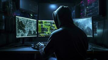 AI generated Hacker. A glimpse into the world of cyber conspiracies. AI Generated photo