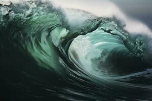 AI generated Extreme close up of thrashing emerald ocean waves. AI Generated photo