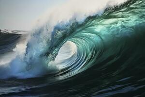 AI generated Extreme close up of thrashing emerald ocean waves. AI Generated photo