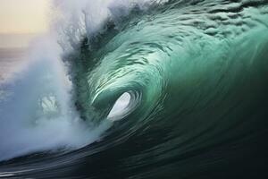 AI generated Extreme close up of thrashing emerald ocean waves. AI Generated photo