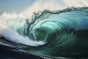 AI generated Extreme close up of thrashing emerald ocean waves. AI Generated photo