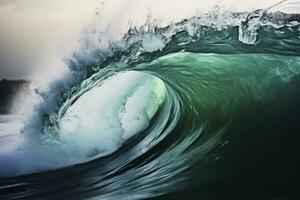 AI generated Extreme close up of thrashing emerald ocean waves. AI Generated photo