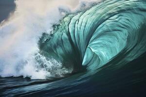 AI generated Extreme close up of thrashing emerald ocean waves. AI Generated photo