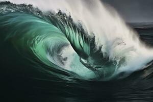 AI generated Extreme close up of thrashing emerald ocean waves. AI Generated photo