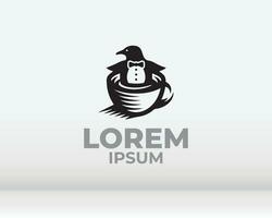 grano de café con rama de planta vector de logotipo mínimo hipster con icono de contorno de línea simple de hoja para café
