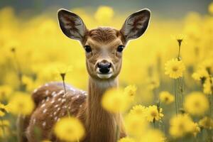 AI generated Female roe deer with beautiful flower. AI Generated photo