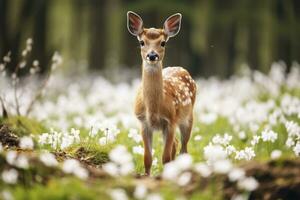 AI generated Female roe deer with beautiful flower. AI Generated photo