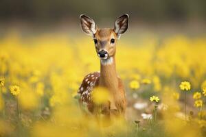 AI generated Female roe deer with beautiful flower. AI Generated photo