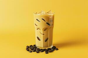 AI generated Iced Latte on yellow background. AI Generated photo