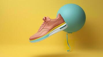 AI generated Flying trendy sneakers on creative colorful background, Stylish fashionable concept. AI Generated photo