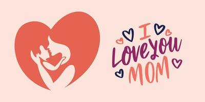 Happy Mothers Day elegant lettering banner pink. Calligraphy vector text and heart in frame background for Mother's Day. Best mom ever greeting card