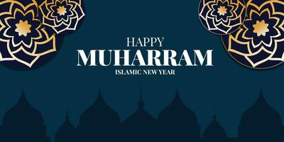 muharram Mubarak santo mes hijri islámico nuevo año hijri 1444 viernes julio 29 hijri derivado desde hijra sentido migración comenzando punto de islámico calendario es migración de profeta Mahoma desde la meca vector