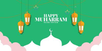 muharram Mubarak santo mes hijri islámico nuevo año hijri 1444 viernes julio 29 hijri derivado desde hijra sentido migración comenzando punto de islámico calendario es migración de profeta Mahoma desde la meca vector