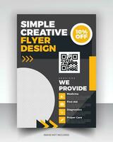 Simple medical flyer design vector art with editable fonts and decor nice color combination orange yellow black blue navy