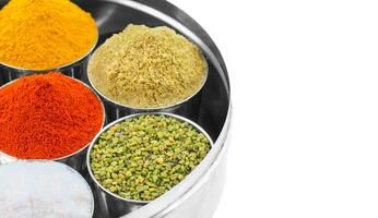 Indian Colorful Spices on White Background photo