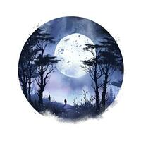 AI generated Forest moon silhouette with fairy shining in the night sky on a white background. AI Generated photo