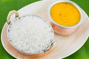 Indian Traditional Cuisine Dal Fry or Rice Also Know as Dal Chawal photo