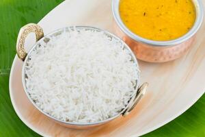 Indian Traditional Cuisine Dal Fry or Rice Also Know as Dal Chawal photo