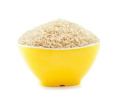 Healthy Fresh Brown Rice on White Background photo